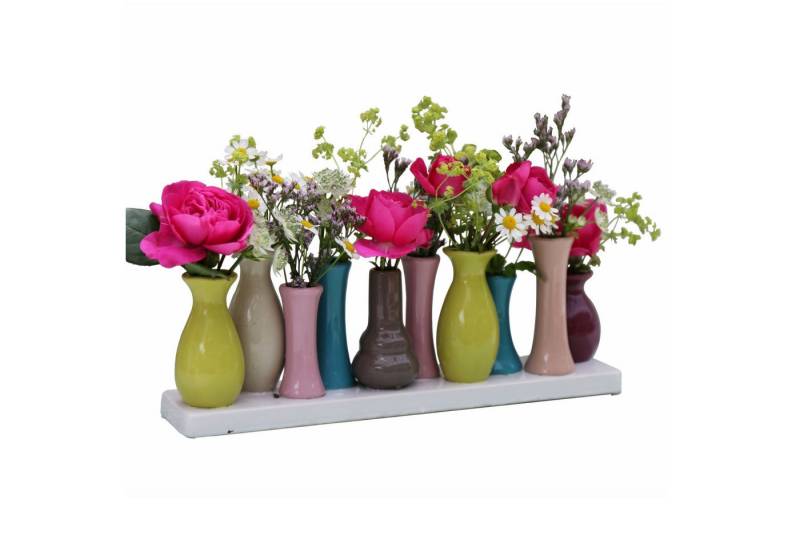 Jinfa Dekovase Handgefertigte kleine Keramik Deko Blumenvasen, verbunden auf auf einem Tablett von Jinfa
