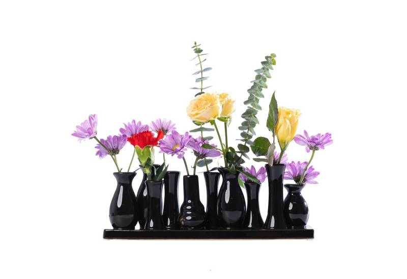 Jinfa Dekovase Handgefertigte kleine Keramik Deko Blumenvasen, verbunden auf auf einem Tablett von Jinfa