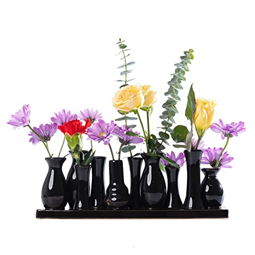 Jinfa Handgefertigte kleine Keramik Deko Blumenvasen Set aus 10 Vasen in schwarz von Jinfa