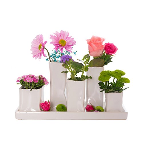 Jinfa Handgefertigte kleine Keramik Deko Blumenvasen Set aus 5 Vasen in weiß von Jinfa