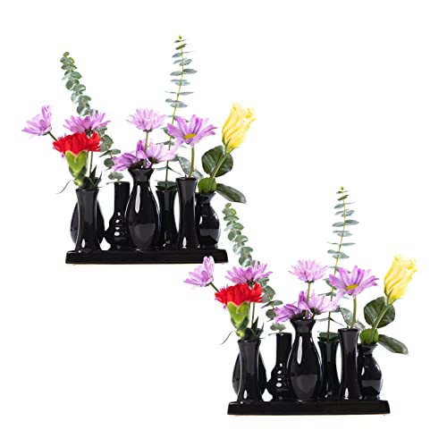 Jinfa Handgefertigte kleine Keramik Deko Blumenvasen Set aus 7 Vasen in schwarz (2 Set) von Jinfa