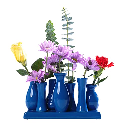 Jinfa Handmade Ceramic Decorative Flower vases Set of 7 Mini-vases in Blue von Jinfa