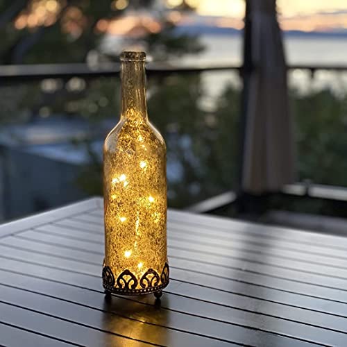 Jinfa LED Flaschenlicht Dekoflasche orientalische Lampe Tischdeko Gold - Geschenke für Frauen & Weihnachtsdeko LED Laterne Flaschenlicht - Ø8cm x h29cm Batteriebetrieben von Jinfa