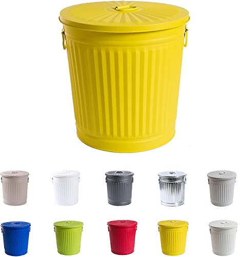 Jinfa Retrodesign Mülleimer mit Deckel | Gelb | Ø 36 cm, Höhe 36,5 cm, 35 Liter von Jinfa