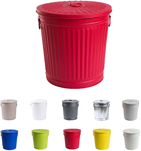 Jinfa Retrodesign Mülleimer mit Deckel | Rot | Ø 36 cm, Höhe 36,5 cm, 35 Liter von Jinfa