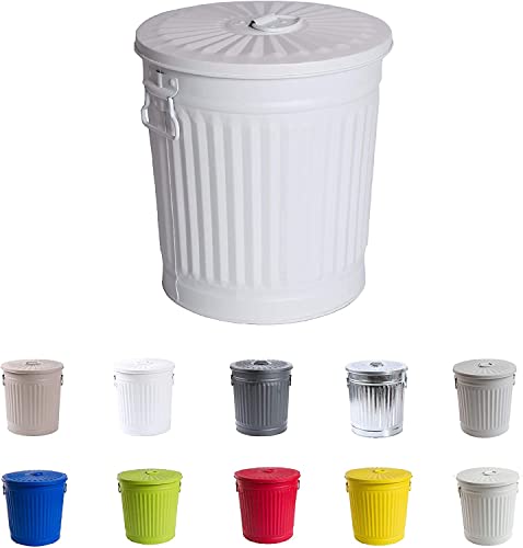 Jinfa Retrodesign kleiner Mülleimer mit deckel Ascheeimer Mülltonne | Mattweiß | Ø 21,5 cm, Höhe 21,5 cm 7 Liter von Jinfa