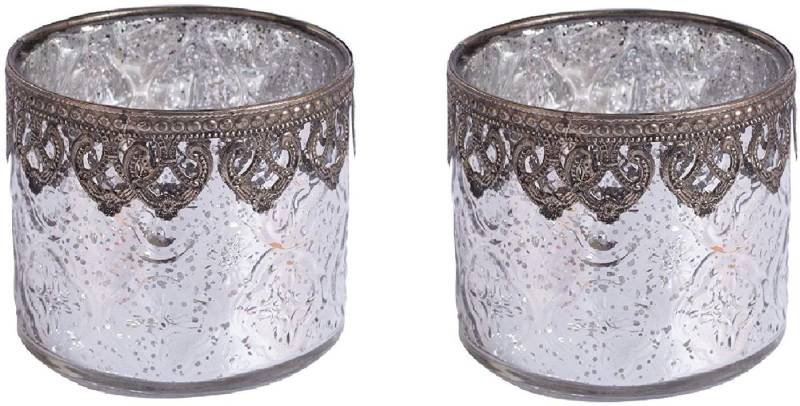 Jinfa Teelichthalter Jinfa® 2er Set Windlichter in Gold, Silber, Rot von Jinfa