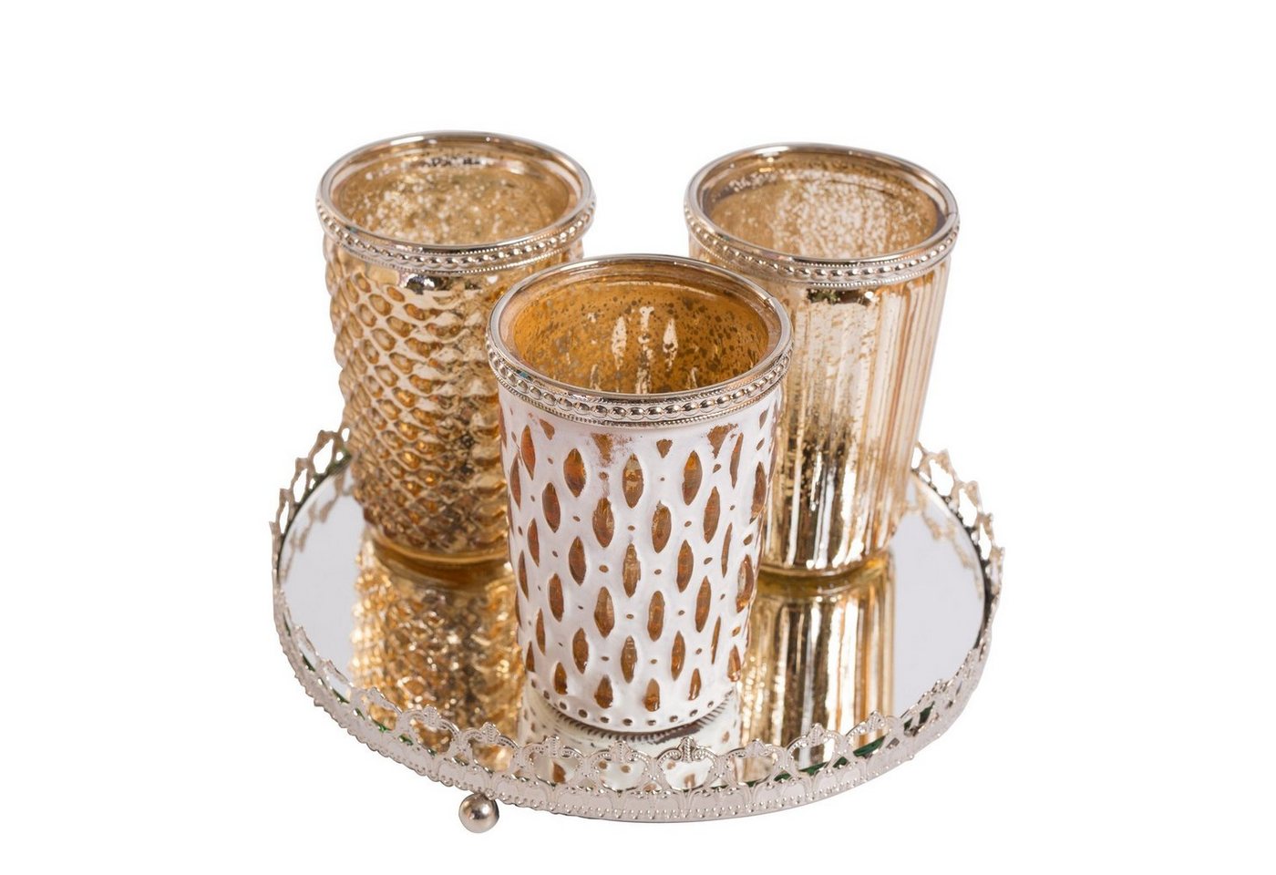 Jinfa Teelichthalter Jinfa 3er Windlichtset Teelichtglas mit Spiegelplatte Teelichthalter von Jinfa