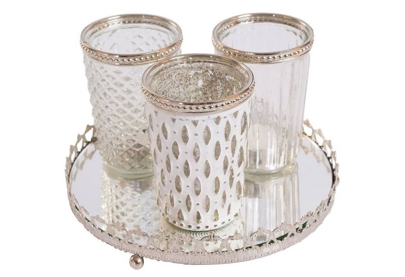 Jinfa Teelichthalter Jinfa 3er Windlichtset Teelichtglas mit Spiegelplatte Teelichthalter von Jinfa