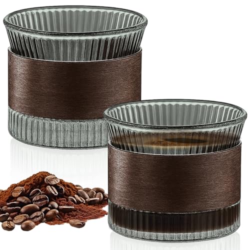Espressotassen 2er Set, 150ml Kaffeetassen Espressotassen Glas mit Holzring, Cappuccino Gläser, Espresso Tassen, Mokka Tassenset für Kaffeeliebhaber (Grau) von Jinfanshurich