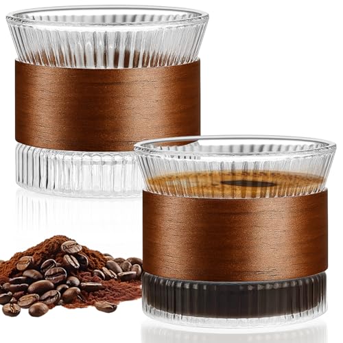 Espressotassen 2er Set, 150ml Kaffeetassen Espressotassen Glas mit Holzring, Cappuccino Gläser, Espresso Tassen, Mokka Tassenset für Kaffeeliebhaber (Transparente) von Jinfanshurich