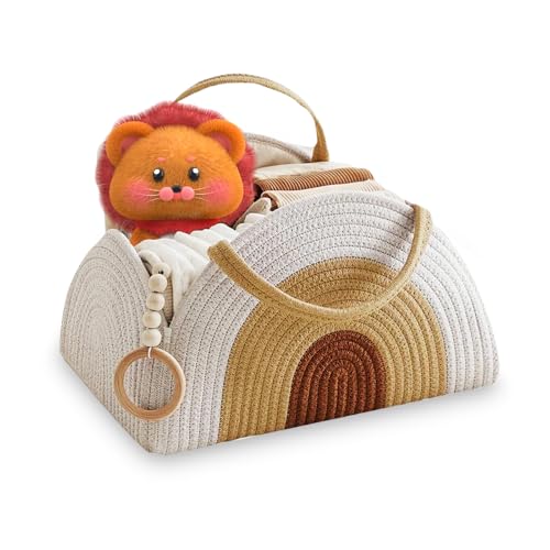 Jinfanshurich Baby Organizer für Wickeltisch, Baumwollseil Wickeltisch Organizer mit Trennwand, Tragbarer Windelkorb für Babyutensilien, Babyparty Geschenk (Weiß und Khaki) von Jinfanshurich