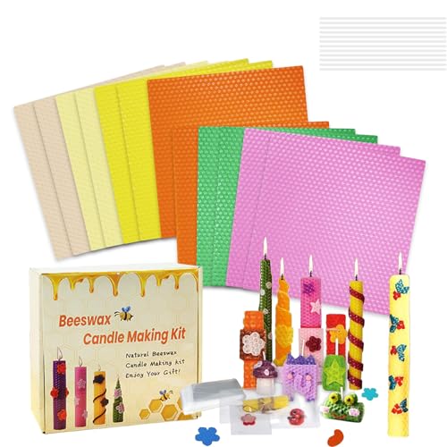 Jinfanshurich Bienenwachsplatten 12 Stück (20×20 cm) mit 12 Dochten – Macaron Bienenwachskerzen Set, Kerzenset zum Selbstmachen, DIY Kerzen Selber Machen Kinder, Bastelset Weihnachten von Jinfanshurich