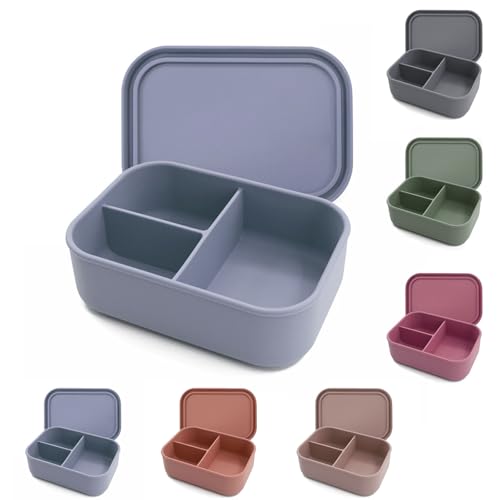 Jinfanshurich Brotdose mit Fächern aus Silikon, BPA freie Lunchbox 1200ml, auslaufsicher stoßfest, Mikrowellen Spülmaschinengeeignet, moderne Farben (Hellgraublau) von Jinfanshurich