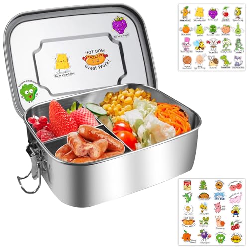 Jinfanshurich Edelstahl Brotdose 1200ml – Bento Box Lunchbox mit 3 Fächern & Fester Trennwand – Auslaufsicher – Jausenbox für Kinder & Erwachsene von Jinfanshurich