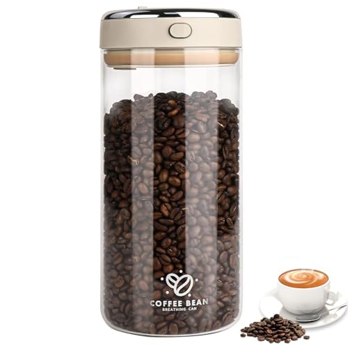 Jinfanshurich Kaffeedose Luftdicht Glas 1.7L, Kaffeebohnen Behälter mit Vakuumdeckel für 500g – Kaffeedose zur Kaffeebohnen Aufbewahrung, Nüsse, Tee & Kakao von Jinfanshurich