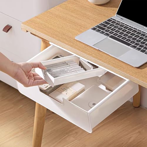 Jinfanshurich Schublade unter Schreibtisch Selbstklebend – Weiße Große Versteckte Schubladenbox Organizer für Büro und Zuhause von Jinfanshurich