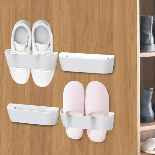 Jinfanshurich Schuhhalter Wand, 4 Stück Schuhorganizer Camping mit Ohne Bohren Selbstklebend oder Bohren, Tür Schuhaufhänger, Schuhregal zur Wandmontage Weiß Shoe Holder Wall von Jinfanshurich
