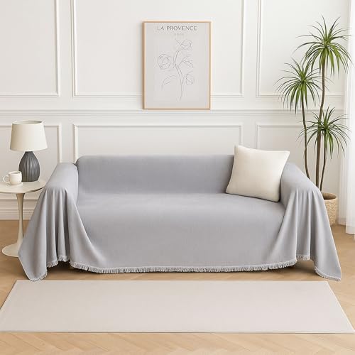Jinfanshurich Sofa Überzug aus 100% Chenille, 180-300CM Sofabezug für Couch, Weiche und Atmungsaktive Sofa Cover, Vielseitige Überwurfdecke für Sofa, Bett oder Dekoration (Hellgrau, 180 * 300CM) von Jinfanshurich