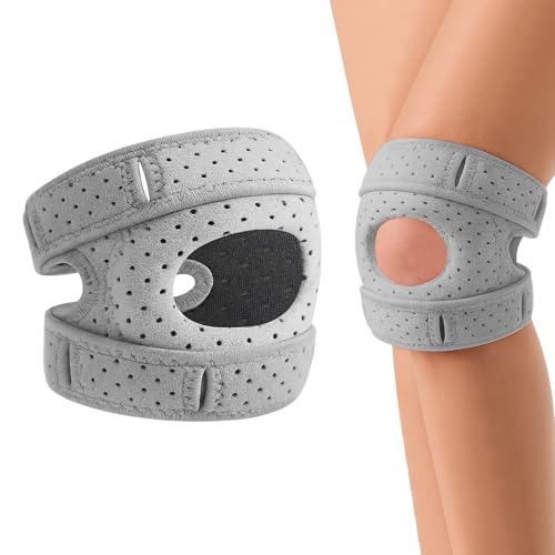 Jinfanshurich Verstellbare Wellneekniebandage mit 4 Punkt Stützsystem Atmungsaktive kniebandage für Sport, Fitness & Alltag, ideal bei Patellasehnenentzündung & Instabilität (2, Grau, Erwachsene) von Jinfanshurich