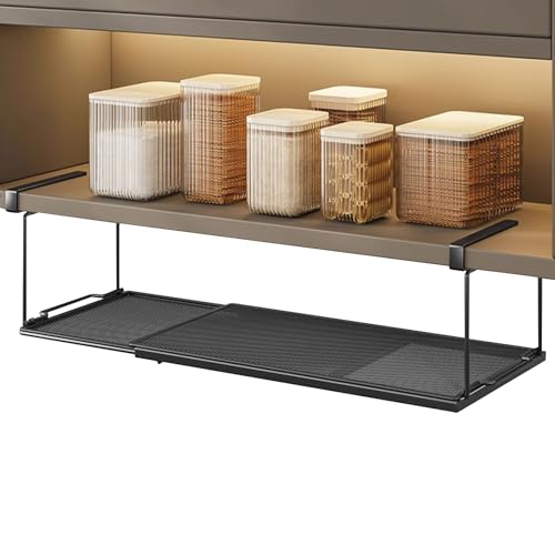 Jinfanshurich Unterregal-Hängekorb aus Metall, verstellbar 38–70 cm – Ausziehbarer Unterregal-Korb, Küchenschrank Regal-Organizer, Metall Aufbewahrungskorb für Küche, Schrank, Tisch, Bad (Schwarz) von Jinfanshurich