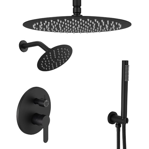 Duscharmatur Set Duschsystem mit Handbrause, Deckenhalterung 10 Zoll Duschkopf mit 6 Zoll Wandhalterung Duschkopf Mattschwarz Duscharmatur Set Duschsystem mit Handbrause, Deckenhalterung 10 Zoll Duschkopf mit 6 Zoll Wandhalterung Duschkopf Mattschwarz von JingGang