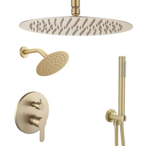 Duscharmatur Set Duschsystem mit Handheld, Deckenhalterung 10 Zoll Duschkopf mit 6 Zoll Wandhalterung Duschkopf Gebürstetes Gold Duscharmatur Set Duschsystem mit Handheld, Deckenhalterung 10 Zoll Duschkopf mit 6 Zoll Wandhalterung Duschkopf Gebürstetes Gold von JingGang