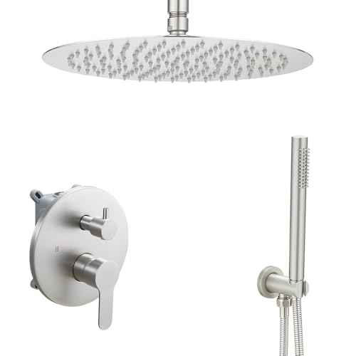 Duschsystem, Deckendusche Wasserhahn Set mit 30.5 cm Regenbrause und Handbrause, Dusche Combo Set mit Ventil, gebürstetes Nickel Duschsystem, Deckendusche Wasserhahn Set mit 30.5 cm Regenbrause und Handbrause, Dusche Combo Set mit Ventil, gebürstetes Nickel von JingGang