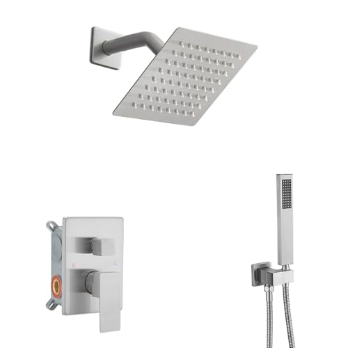 Duschsystem gebürstetes Nickel Badezimmer Regendusche Wasserhahn Set Komplett Wandmontage 15,2 cm Duschkopf und Griff Set mit rauem Ventilkörper und Verkleidungsset Duschsystem gebürstetes Nickel Badezimmer Regendusche Wasserhahn Set Komplett Wandmontage 15,2 cm Duschkopf und Griff Set mit rauem Ventilkörper und Verkleidungsset von JingGang