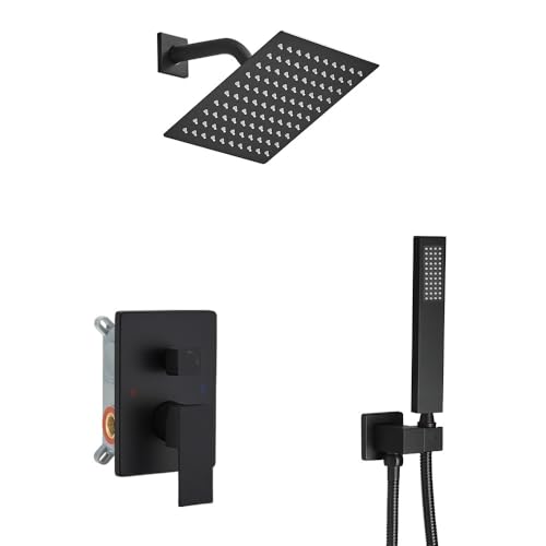 JingGang Mattschwarzes Duschsystem Badezimmer Regendusche Wasserhahn Set Komplett Wandmontage 15,2 cm Duschkopf und Griff Set mit rauem Ventilkörper und Verkleidungsset JingGang Mattschwarzes Duschsystem Badezimmer Regendusche Wasserhahn Set Komplett Wandmontage 15,2 cm Duschkopf und Griff Set mit rauem Ventilkörper und Verkleidungsset von JingGang