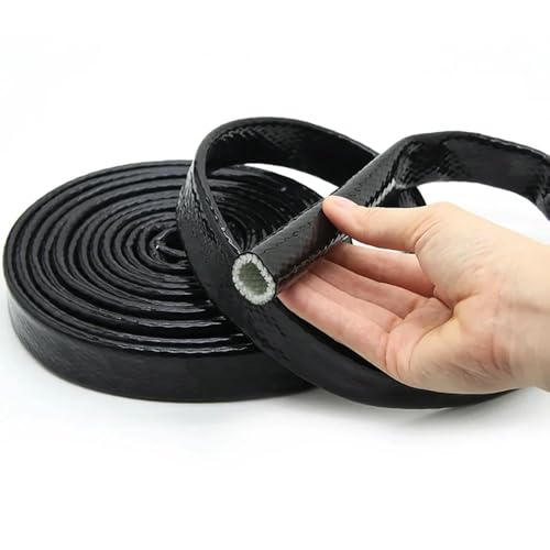 5 Meter feuerhemmendes Fiberglasrohr – Silikonbeschichteter geflochtener Schlauch for Leitungen und Kabel, 300 °C hitzebeständig(Black,6mm) von JingJiangBo