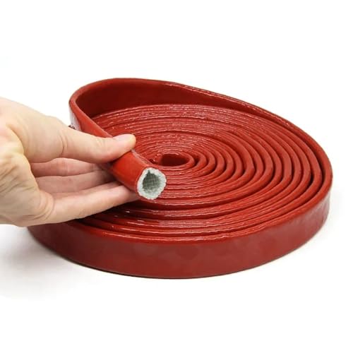 5 Meter feuerhemmendes Fiberglasrohr – Silikonbeschichteter geflochtener Schlauch for Leitungen und Kabel, 300 °C hitzebeständig(Red,8mm) von JingJiangBo