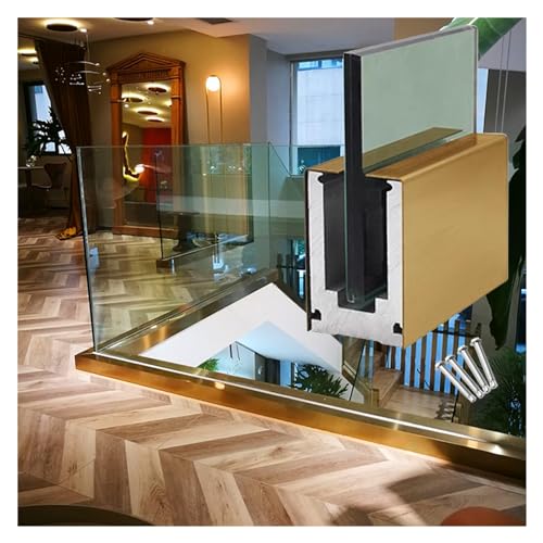 JingJiangBo Robuste Zapfenklemme aus Aluminium for Glasgeländer for Poolzäune, Balkone und Terrassen – einfache Installation mit komplettem Kit(Gold,0.5m/20in Glass Clamp) von JingJiangBo