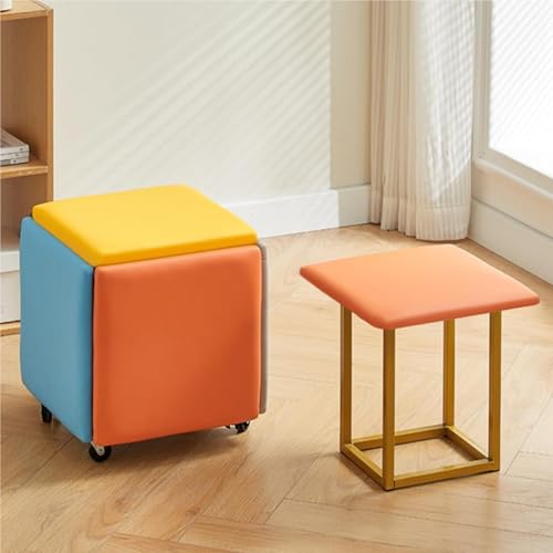 5 in 1 Nesting Hocker Fußstütze Hocker, Würfel Sitz Stapelbarer Fußhocker mit Rädern für Schlafzimmer Wohnheim(Colour,48cm) von JingNian