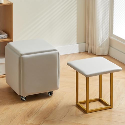 5 in 1 Nesting Hocker Fußstütze Hocker, Würfel Sitz Stapelbarer Fußhocker mit Rädern für Schlafzimmer Wohnheim(Light Gray,48cm) von JingNian