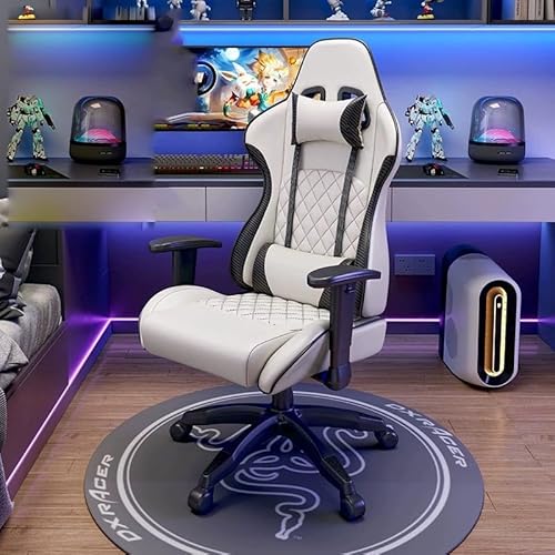 Ergonomischer Gaming Stuhl Mit Fußstütze Und Lendenwirbelstütze, Schreibtischstuhl PC Gamer Chair Mit 125° Rückenlehne, Höhenverstellbar, 360° Drehbar, Kopfstütze, Belastbar Bis 150 Kg(White) von JingNian
