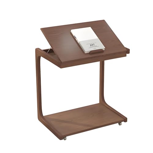 JingNian Beistelltisch mit Rollen C-Form Mobiler Kaffeetisch, C Form Weiß Sofatisch für Couch Sofa, Kaffeetisch Wohnzimmer Nachttisch(Walnut,60x39x63cm) von JingNian