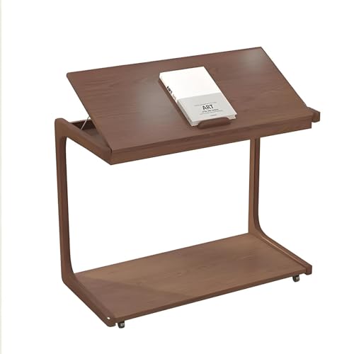 JingNian Beistelltisch mit Rollen C-Form Mobiler Kaffeetisch, C Form Weiß Sofatisch für Couch Sofa, Kaffeetisch Wohnzimmer Nachttisch(Walnut,80x39x63cm) von JingNian