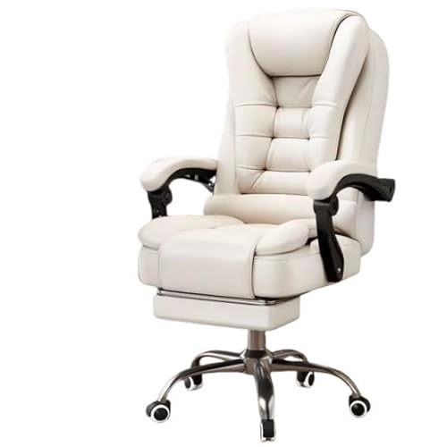 JingNian Bürostuhl Ergonomisch mit Fußstütze, Hohe Rückenlehne, Breite Kopfstütze, Reclinable bis 135°, Komfortabler Schreibtischstuhl für Büro, Gaming oder Home Office(White) von JingNian
