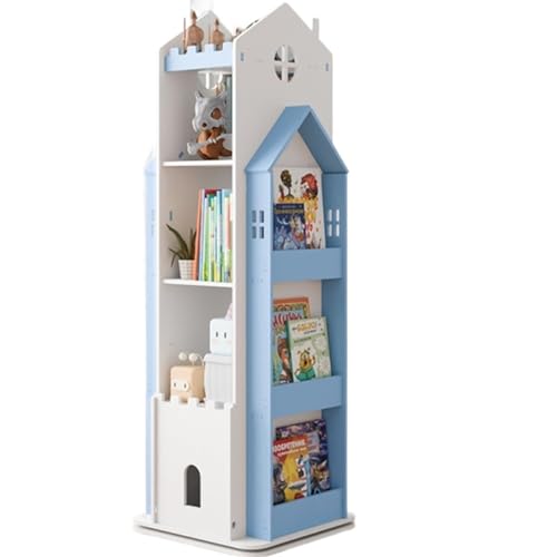 JingNian Drehregal 360°, 3 Ebenen Bücherregal für Bücher, CDs, Dekoartikel, Multifunktionales Standregal für Wohnzimmer, Büro oder Kinderzimmer(Blue,140x45x45cm) von JingNian