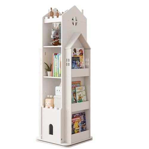 JingNian Drehregal 360°, 3 Ebenen Bücherregal für Bücher, CDs, Dekoartikel, Multifunktionales Standregal für Wohnzimmer, Büro oder Kinderzimmer(White,140x45x45cm) von JingNian