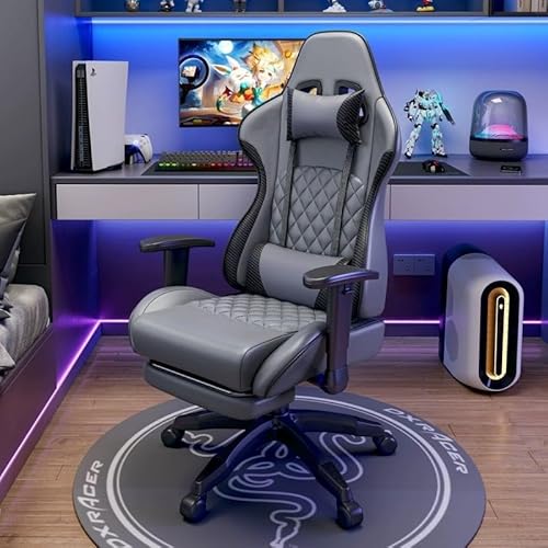 JingNian Ergonomischer Gaming Stuhl Mit Fußstütze Und Lendenwirbelstütze, Schreibtischstuhl PC Gamer Chair Mit 125° Rückenlehne, Höhenverstellbar, 360° Drehbar, Kopfstütze, Belastbar Bis 150 Kg(Gray) von JingNian