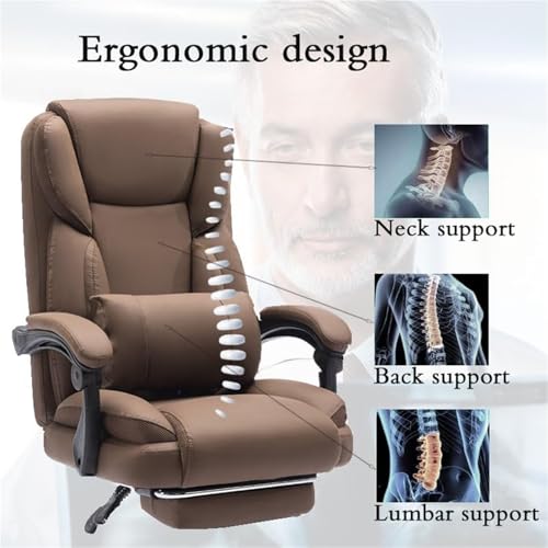 JingNian Großer Ergonomischer Chefsessel aus PU Leder mit Fußstütze – Bürostuhl mit hoher Rückenlehne, Lendenwirbelstütze und Armlehne, Breiter Schreibtischstuhl für Büro und Home Office(Black) von JingNian