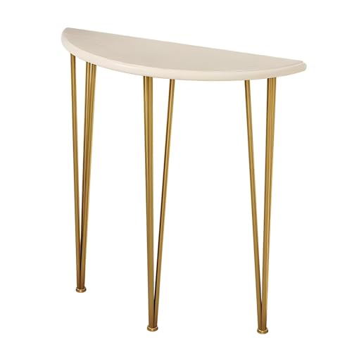 JingNian Halbkreis Konsolentisch, Schmaler Holz-Eingangstisch Mit Und Metallgestell, Halbrunder Accent Table Für Flur, Wohnzimmer Und Büro, Kompakt Und Praktisch(Gold,100x25x90cm/39x10x35in) von JingNian