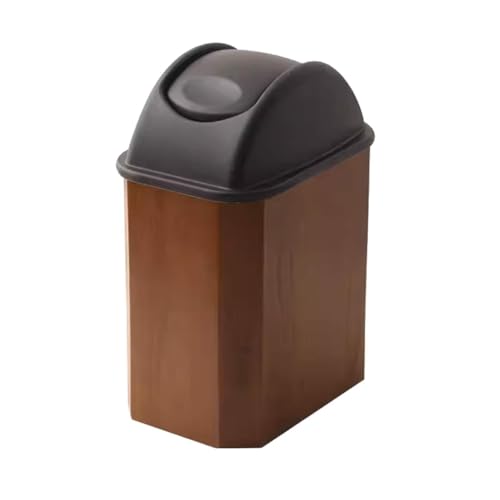 JingNian Holz-MüLleimer füR Zuhause, Gewerbe, Luxus-Papierkorb, Schmaler Rechteckiger MüLleimer mit Deckel füR Badezimmer, KüChe, Home Office(Walnut,28L) von JingNian