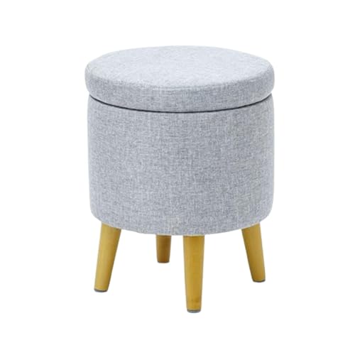 JingNian Leinenstoff-Pouf mit Holzbeinen, Fußhocker und Schuhwechselhocker für Wohnzimmer und Schlafzimmer(E) von JingNian