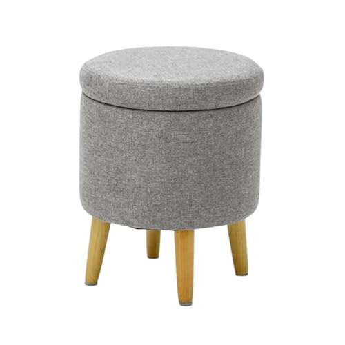 JingNian Leinenstoff-Pouf mit Holzbeinen, Fußhocker und Schuhwechselhocker für Wohnzimmer und Schlafzimmer(F) von JingNian