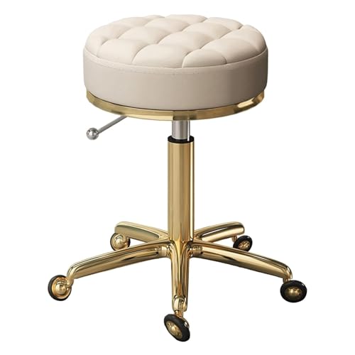 JingNian Rollhocker Rund Höhenverstellbar, Drehbarer Arbeitshocker mit Lederpolster und Robuster Basis, 360° Salonhocker mit Rollen, Belastbar bis 180 kg, für Spa, Beauty, Friseur, Maniküre(Apricot) JingNian Rollhocker Rund Höhenverstellbar, Drehbarer Arbeitshocker mit Lederpolster und Robuster Basis, 360° Salonhocker mit Rollen, Belastbar bis 180 kg, für Spa, Beauty, Friseur, Maniküre(Apricot) von JingNian
