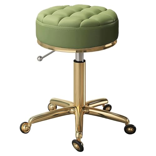 JingNian Rollhocker Rund Höhenverstellbar, Drehbarer Arbeitshocker mit Lederpolster und Robuster Basis, 360° Salonhocker mit Rollen, Belastbar bis 180 kg, für Spa, Beauty, Friseur, Maniküre(Green) von JingNian