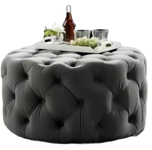 JingNian Runder Getufteter Samthocker, Bequemer Fußhocker Mit Holzrahmen, Moderner Ottoman Als Sitzbank Oder Kaffeetisch, Polsterbank Am Bettende Für Wohnzimmer Und Flur(Dark Grey) von JingNian